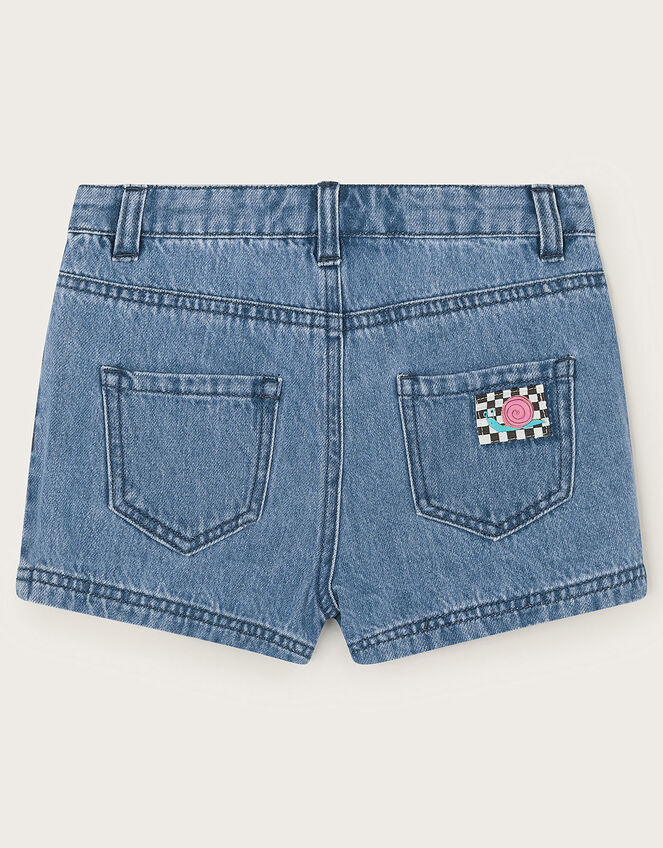 Flower Denim Shorts, Blue (BLUE), large