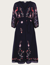 Tina Embroidered Wrap Dress, Black (BLACK), large