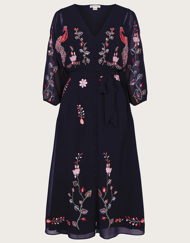 Tina Embroidered Wrap Dress, Black (BLACK), large