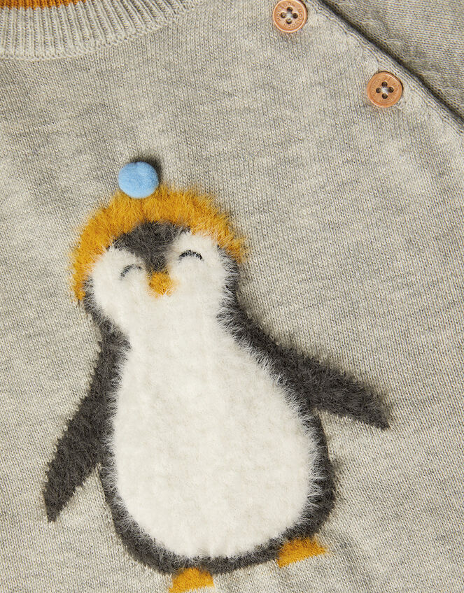 Newborn Fluffy Penguin Sleepsuit, Grey (GREY), large