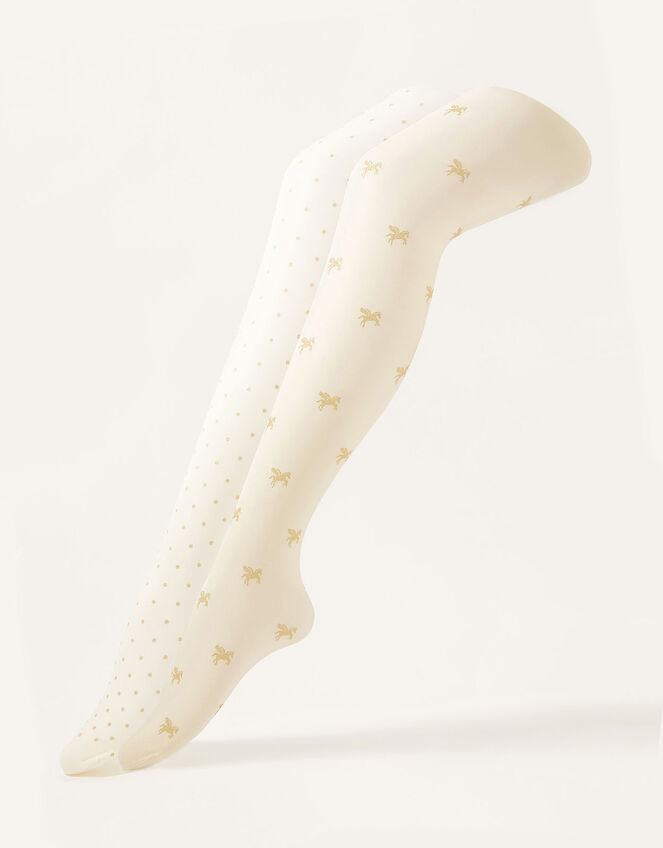 Glitter Unicorn Tights Multipack, Ivory (IVORY), large