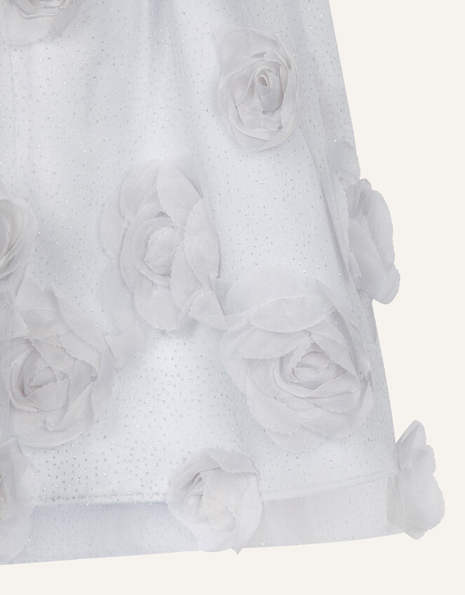 Baby Sequin 3D Rose Dress, Silver (SILVER), large
