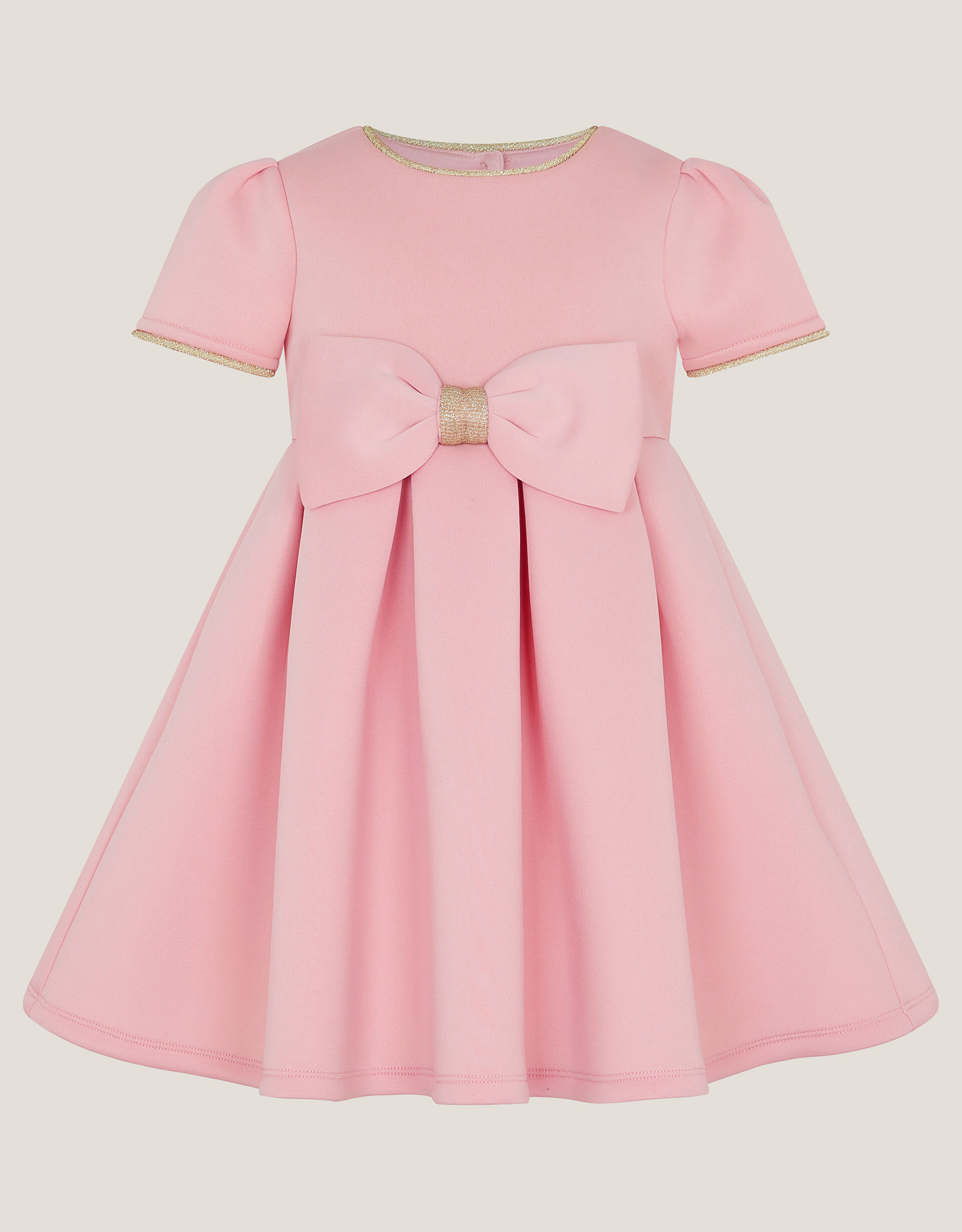 Babyhug Woven Sleeveless Glitter Dress with Bow Applique - Pink main image 0