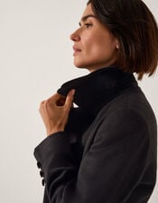 Lottie Velvet Trim Double Breasted Coat, Black (BLACK), large