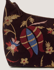 Hatti Embroidered Velvet Slouchy Shoulder Bag, , large