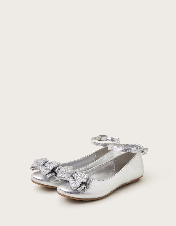 Pleated Bow Ballet Flats Silver | Girls' Flat Shoes | Monsoon UK.