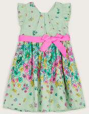 Baby Jacquard Placement Floral Dress, Green (MINT), large