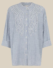 Tanya Ruffle Stripe Shirt, Blue (BLUE), large