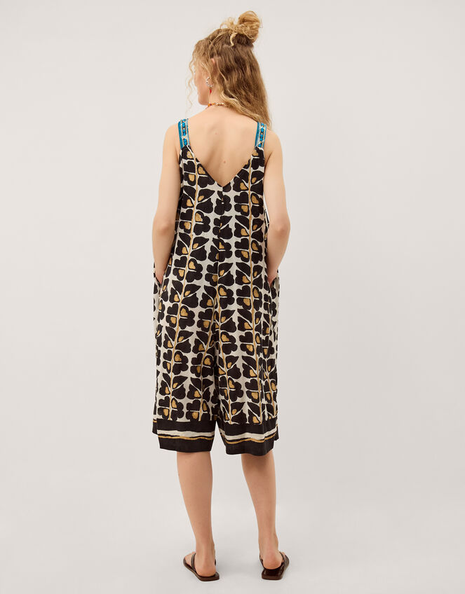 Leila Woodblock Print Culotte Jumpsuit, Black (BLACK), large