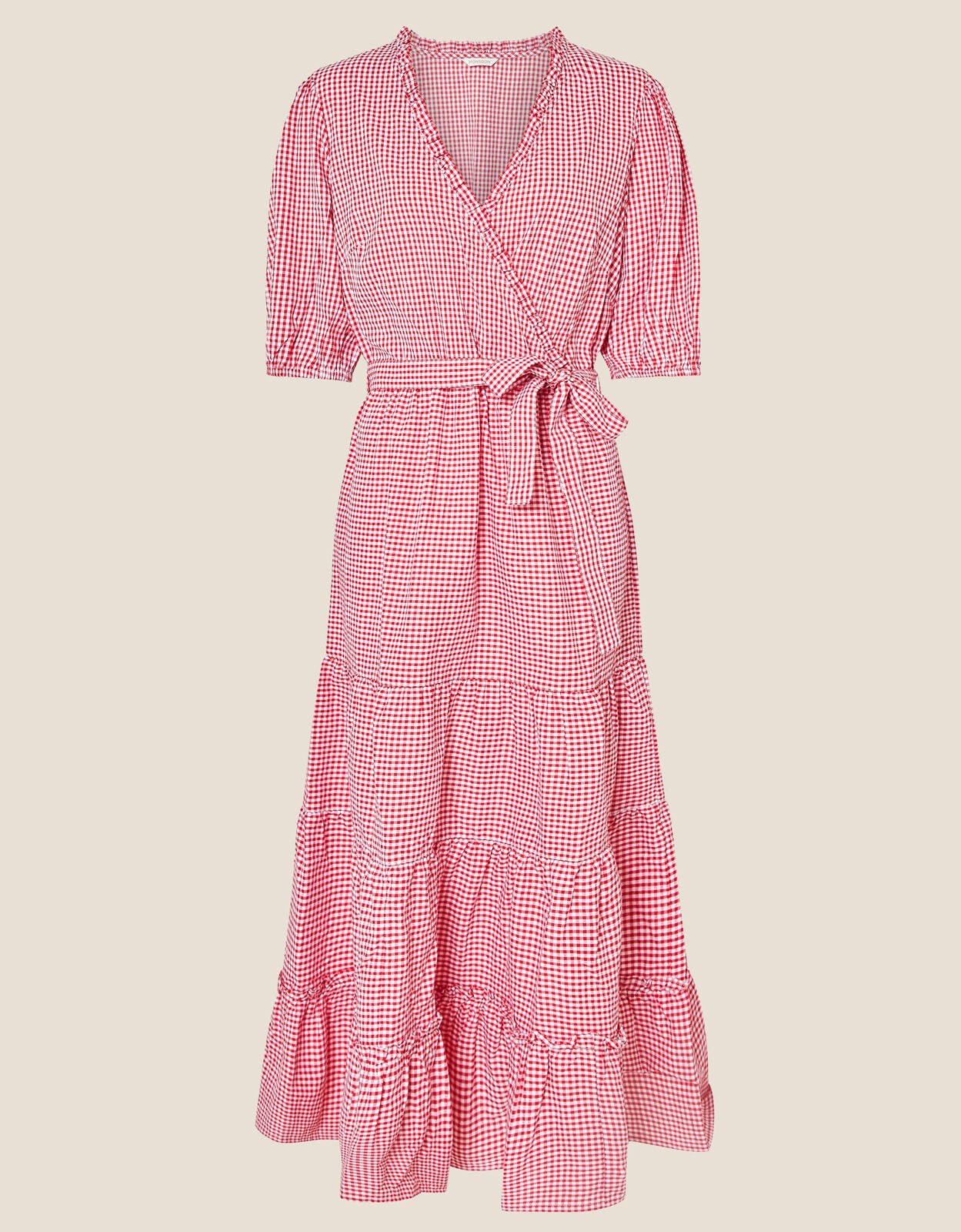 Red gingham wrap dress sales