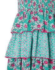 Daisy Print Tiered Dress, Green (GREEN), large