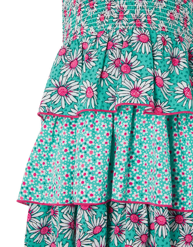 Daisy Print Tiered Dress, Green (GREEN), large