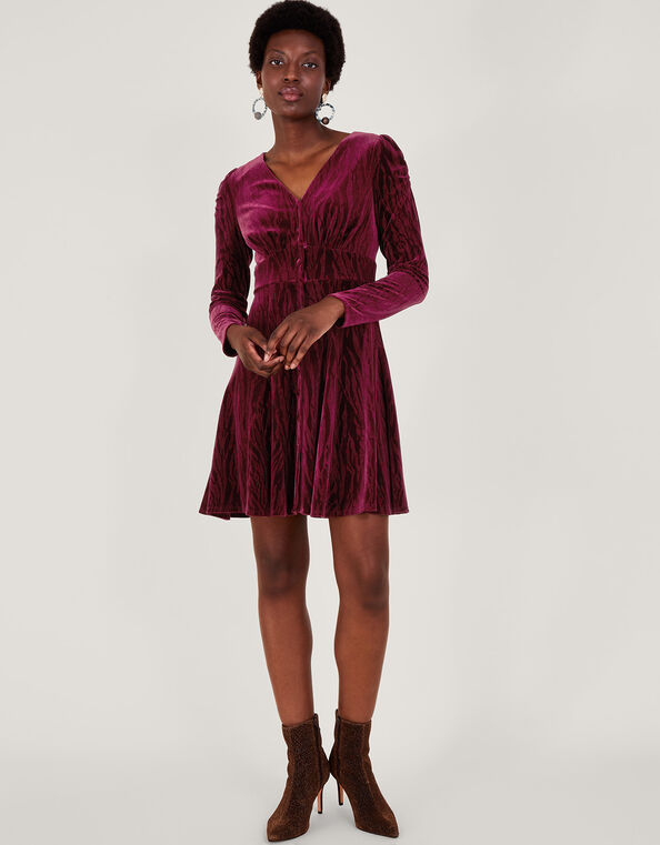 Zahra Velvet Tea Dress, Red (BERRY), large