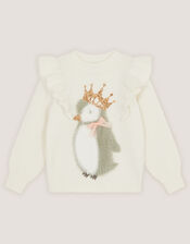 Embellished Penguin Knit Jumper, Ivory (IVORY), large
