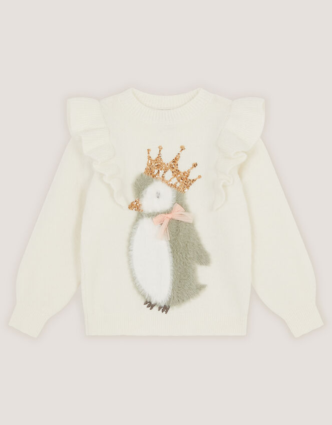 Embellished Penguin Knit Jumper, Ivory (IVORY), large