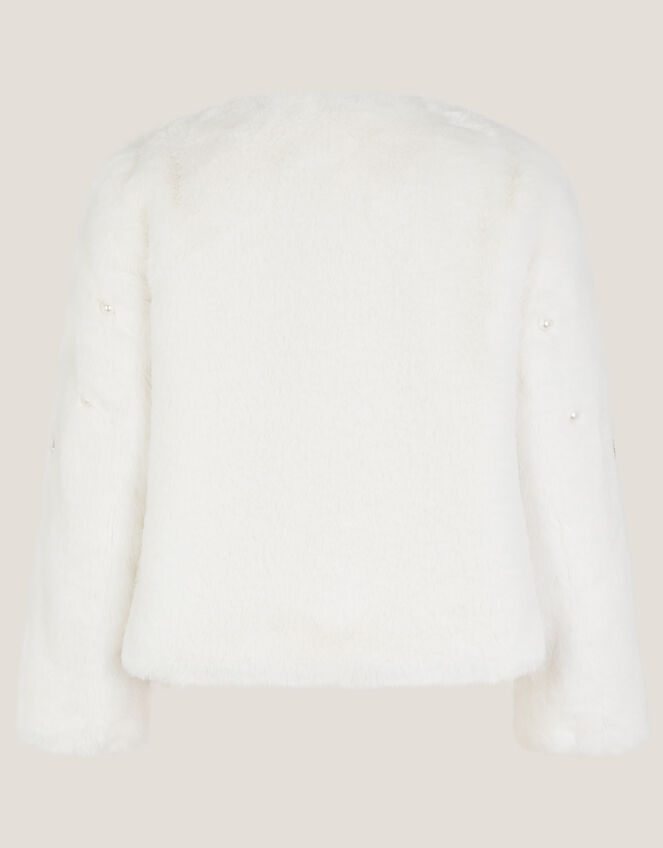 Embellished Faux Fur Coat, Ivory (IVORY), large