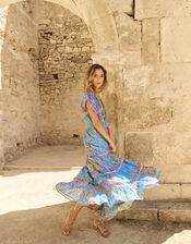 Piti Cuiti Paisley Print Tiered Maxi Dress, Blue (BLUE), large
