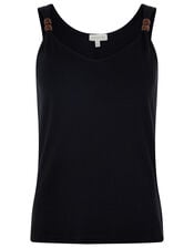 Bea Jersey Cami Top with Beaded Straps, Black (BLACK), large
