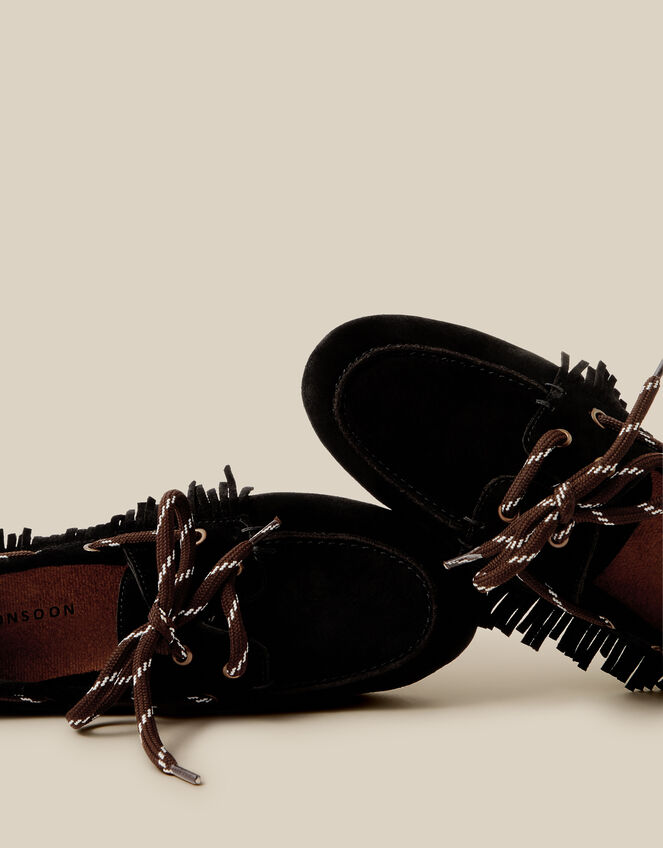 Alba Fringe Suede Moccasin Loafers, Black (BLACK), large