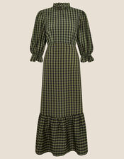 Check Tier Hem Midi Dress, Green (KHAKI), large