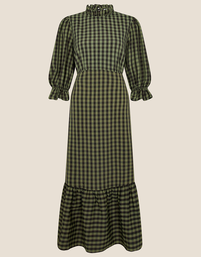 Check Tier Hem Midi Dress, Green (KHAKI), large