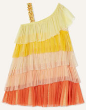 Layered One-Shoulder Dress in Recycled Polyester, Orange (ORANGE), large