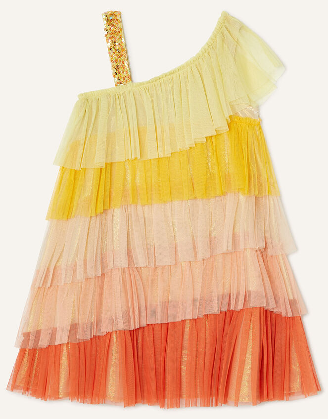 Layered One-Shoulder Dress in Recycled Polyester, Orange (ORANGE), large