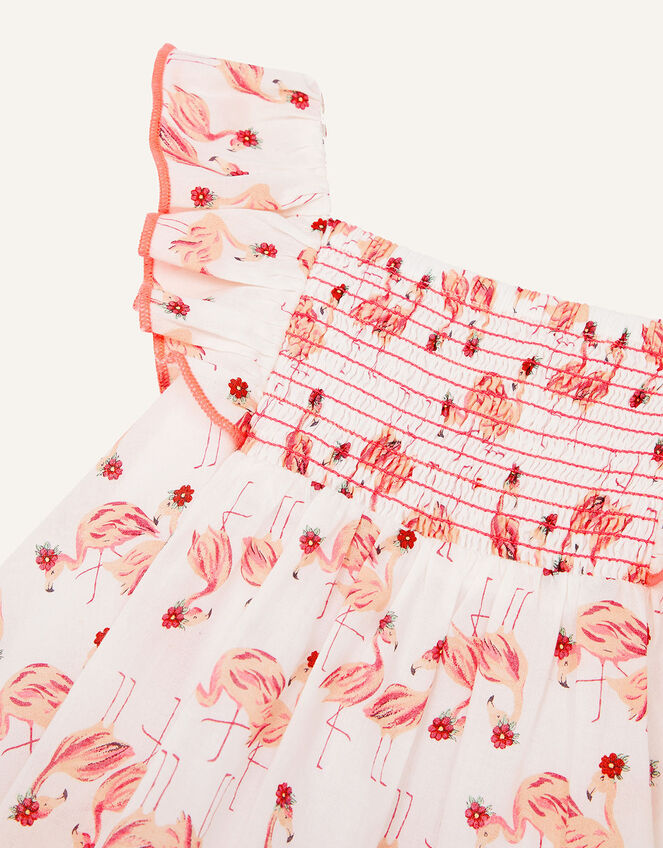 Newborn Flamingo Dress and Briefs Set, White (WHITE), large