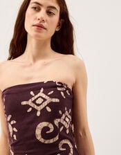 Mafalda Print Bandeau Midi Dress, Brown (CHOCOLATE), large