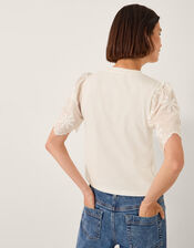 Mel Appliqu&eacute; Sleeve Jersey T-Shirt, Ivory (IVORY), large