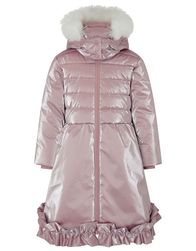 Metallic Frill Hem Padded Coat, Pink (PINK), large