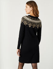 Embellished Fairisle Yoke Knit Dress, Black (BLACK), large