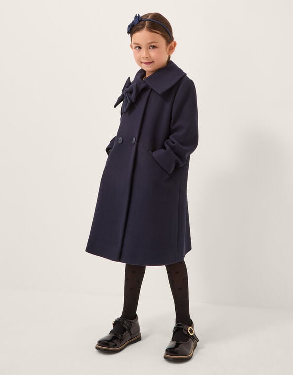 Bow Collar Coat, Blue (NAVY), large