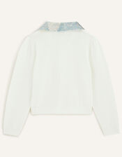 Sequin Collar Cardigan, Ivory (IVORY), large