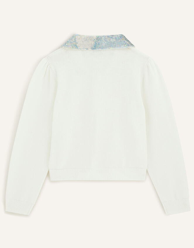 Sequin Collar Cardigan, Ivory (IVORY), large