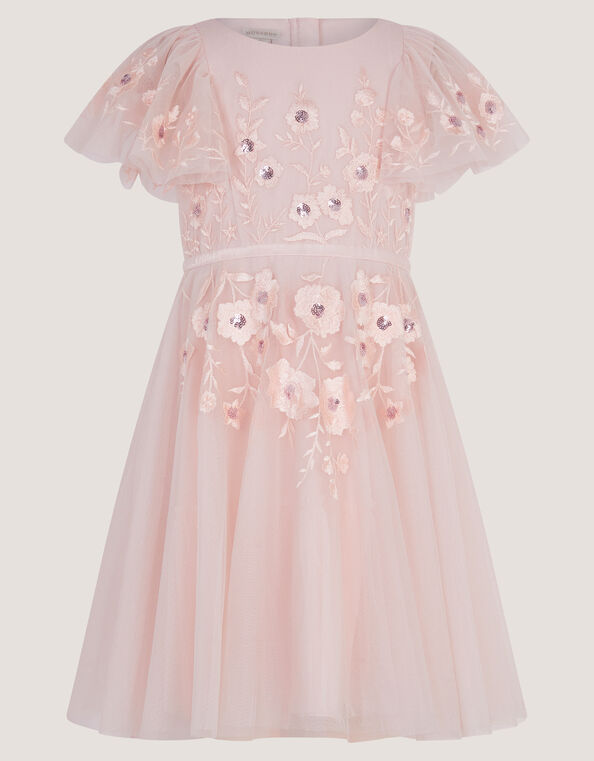 Oelene Floral Embroidered Skater Dress, Pink (PINK), large