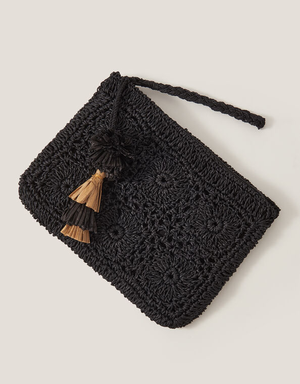 Rory Crochet Zip Pouch, Black (BLACK), large