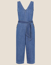 Cropped Denim Jumpsuit, Blue (DENIM BLUE), large