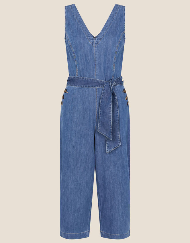Cropped Denim Jumpsuit, Blue (DENIM BLUE), large