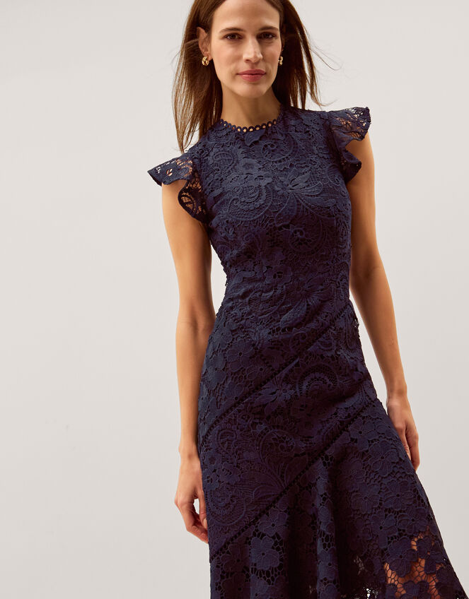 Gina Floral Lace Midi Dress Blue