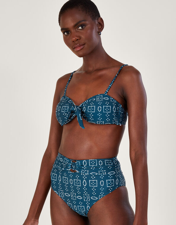 Batik Dye Print Bikini Bottoms with Recycled Polyester, Blue (NAVY), large