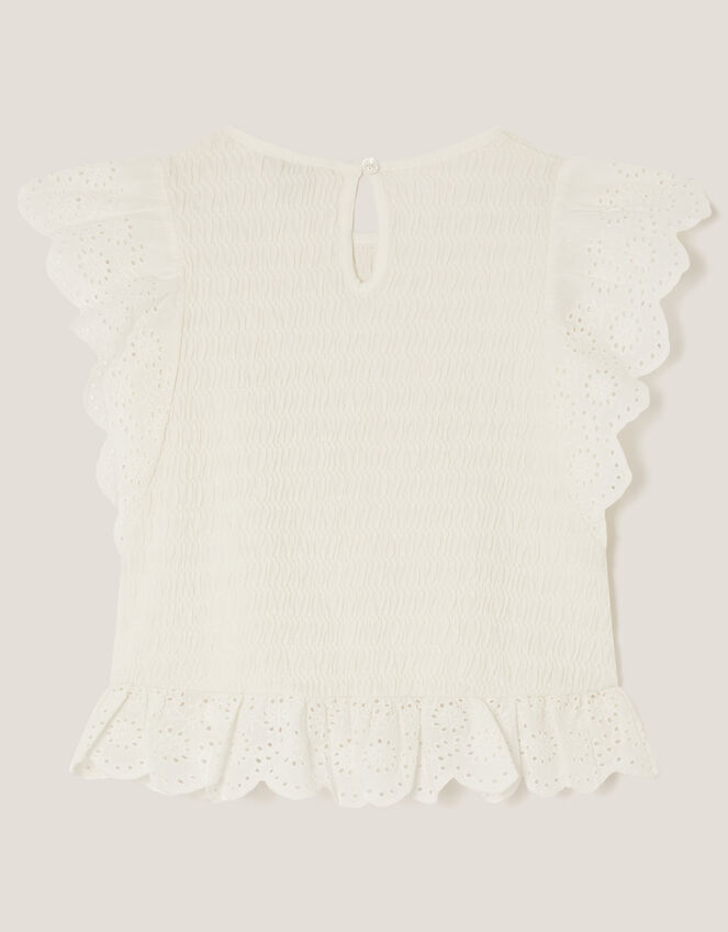 Sequin Broderie Smocked Top, Ivory (IVORY), large