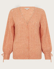 Super-Soft Pointelle Cardigan with Recycled Polyester, Orange (PEACH), large