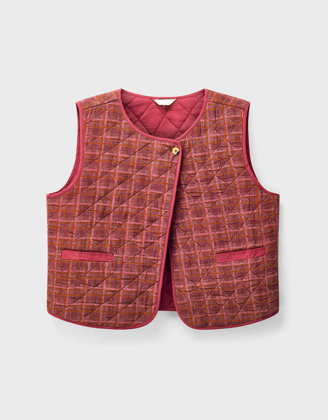 East Karina Check Corduroy Quilted Gilet, Orange (RUST), large