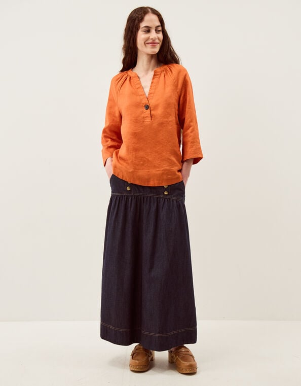 Gianna Linen Top, Orange (RUST), large