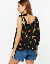 Laticia Fruit Print One-Shoulder Top, Black (BLACK), large