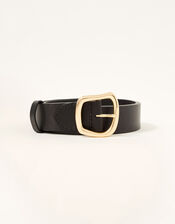 Leather Buckle Belt, Black (BLACK), large
