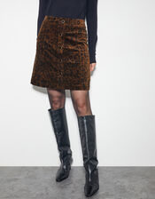 Aida Leopard Print Button Mini Skirt, Brown (BROWN), large
