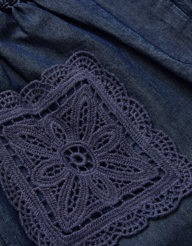 Wide Leg Chambray Crochet Trousers, Blue (BLUE), large