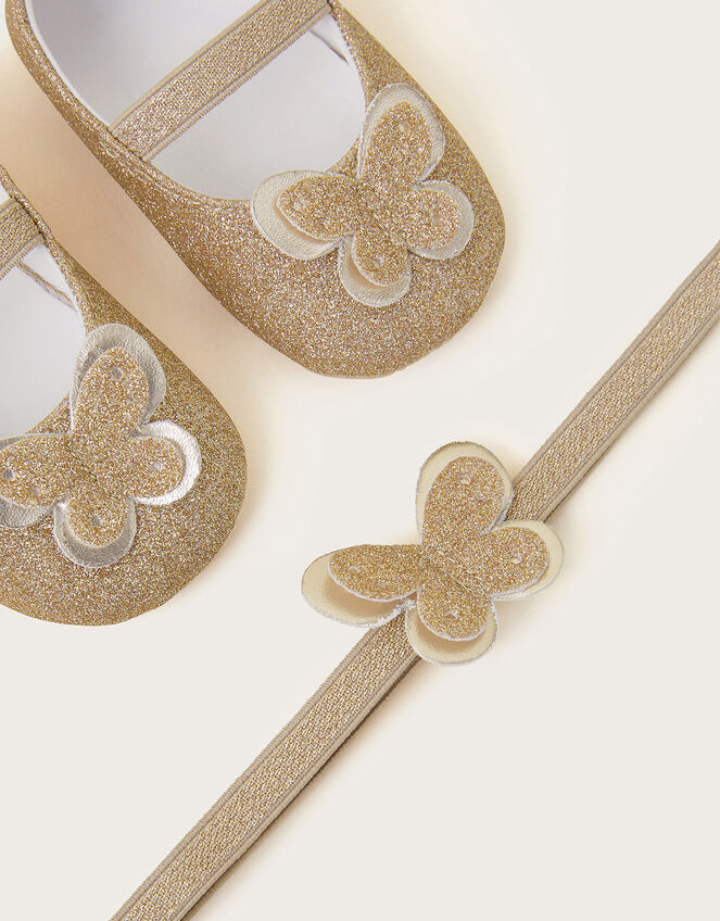 Baby Butterfly Booties and Bando, Gold (GOLD), large